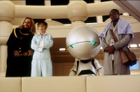 Sam Rockwell as Zaphod Beeblebrox 
with Zooey Deschanel as Trillian, 
Warwick Davis/Alan Rickman as Marvin 
and Mos Def as Ford Prefect